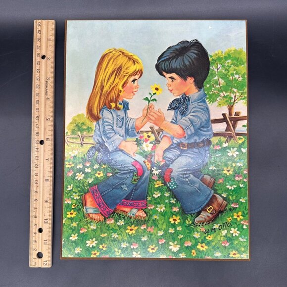 Vintage Wall Hanging 1970s Flower Power Hippie Kids Daisy Wm Otto Plaque Kitschy - Picture 8 of 9